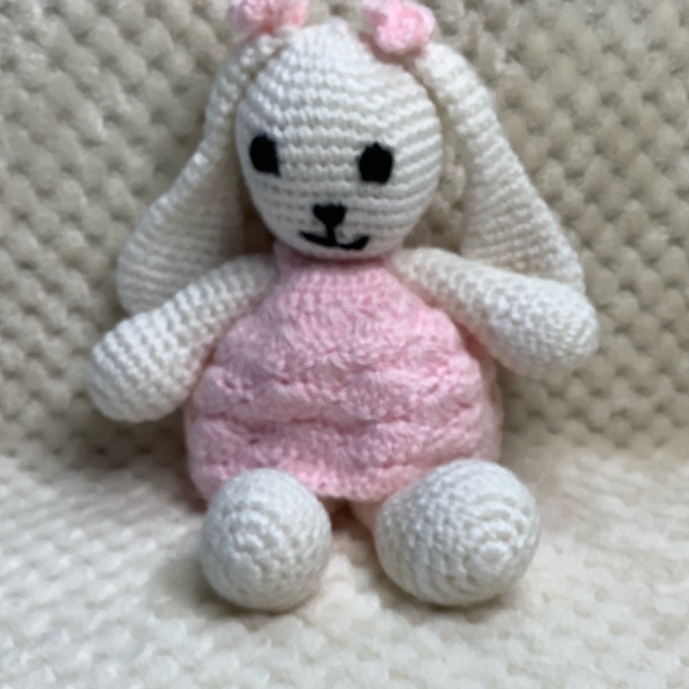 Handmade Bunny In Pink Dress Stuffed Animal Plush Toy